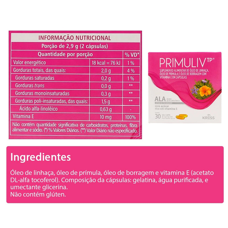 KIT 02 Primuliv Tp ( Óleo de Borragem, Prímula, Linhaça) 30 cps Kress