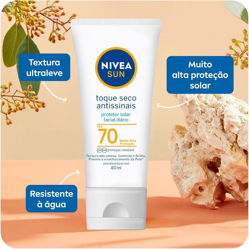 Kit Nivea Sun Protetor Solar Facial Antissinais Fps70 40ml + Creme Facial Antissinais 5 Em 1 100g