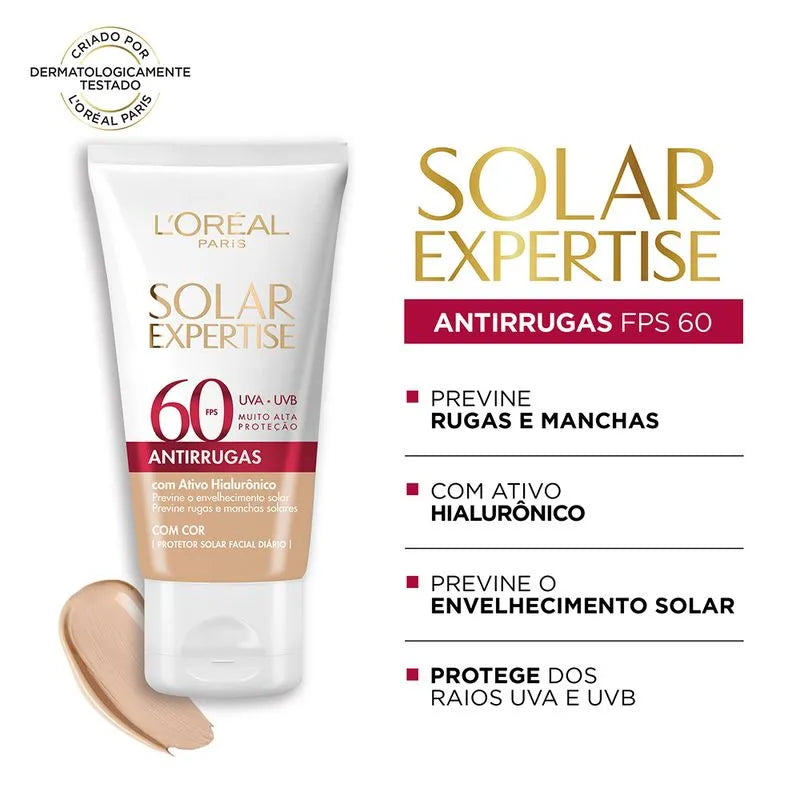 Protetor Solar Facial L'Oréal Paris Solar Expertise Antirrugas Com Cor FPS60 - 40g