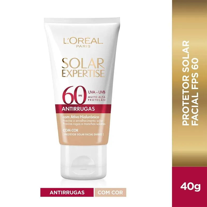 Protetor Solar Facial L'Oréal Paris Solar Expertise Antirrugas Com Cor FPS60 - 40g