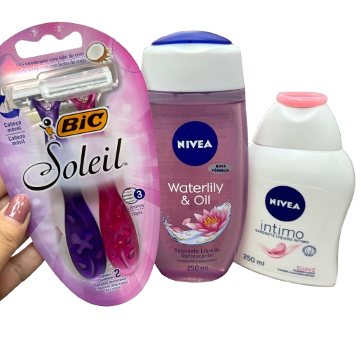 KIT pele Perfeita. Lâminas Bic+Sab Íntimo Nivea+ Sab Nivea.