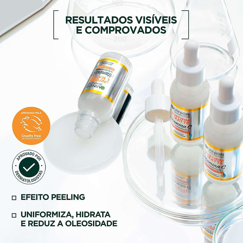 Kit Sérum Booster Garnier Uniform&Matte Vitamina C+ Sabonete com 15ml