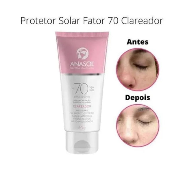 Protetor Solar Clareador Facial Anasol FPS 70 UVA Vegano 60g