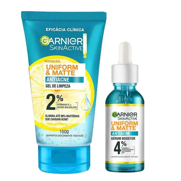 Garnier Skin Uniform & Matte Kit - Sérum Facial + Gel de Limpeza Facial - Kit